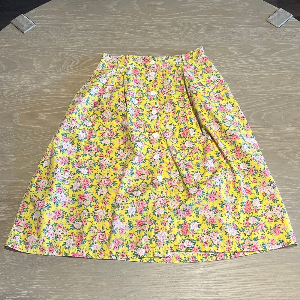 FRNCH Floral Skirt Women’s XS Yellow Button Front Pockets Cotton Cottagecore - Picture 6 of 11